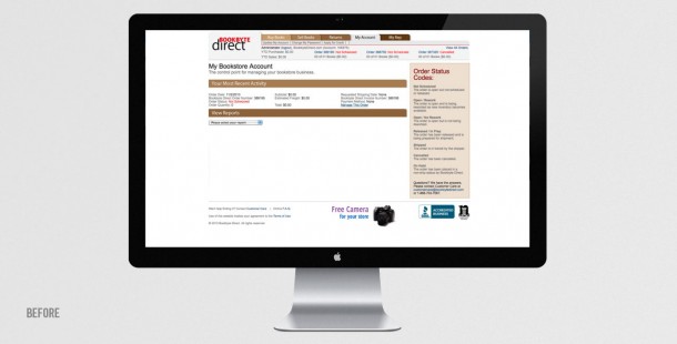 Bookbyte Direct’s account management screen BEFORE redesign