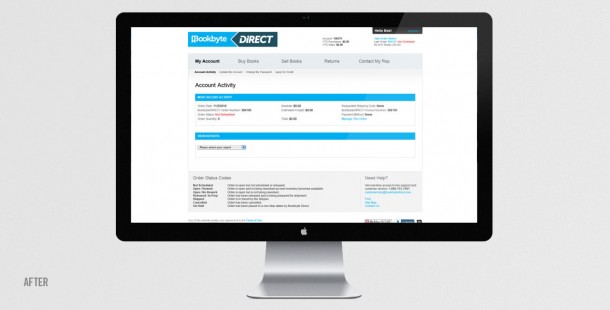 Bookbyte Direct’s account management screen AFTER redesign