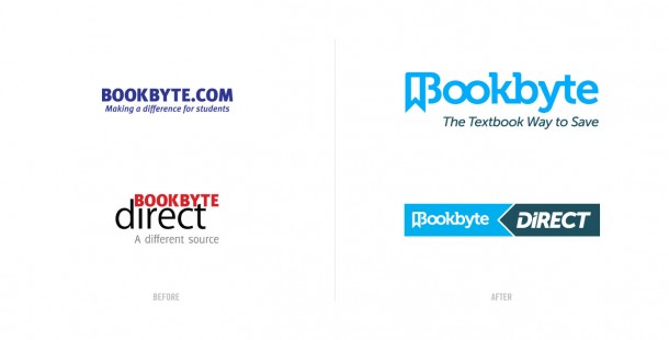 Bookbyte’s B2C and B2B brands before and after the redesign.