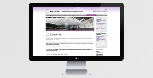 Core Logistics redesigned website showing secondary page structure