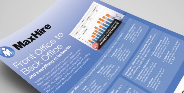 MaxHire’s sales collateral included product data sheets, service slick sheets, and whitepapers